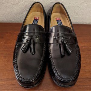Chaps Black Leather Tassel Loafers-Size 10